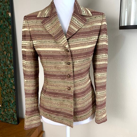 Vintage Kasper 6P Brocade Jaquard Blazer Jacket Career Fall Colors Thanksgiving - Picture 1 of 11